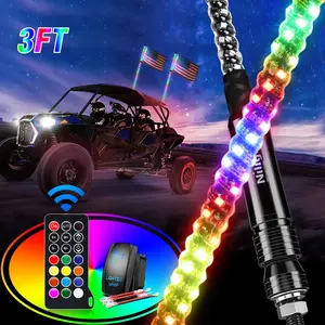 Nilight 2PCS 3FT Spiral RGB LED Whip Strobe Light Kit, RGB Chasing/Dancing Lights with RF Remote Control, Offroad Compatible Car Lighting Accessories for Can-am ATV UTV Jeep Truck