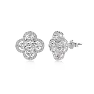 Elegant 925 Pure Silver Clover Flower Stud Earrings with White Cubic Zirconia for Women's Luxury Jewelry Perfect Gift for Weddings Engagements Parties & Mothers Girlfriends