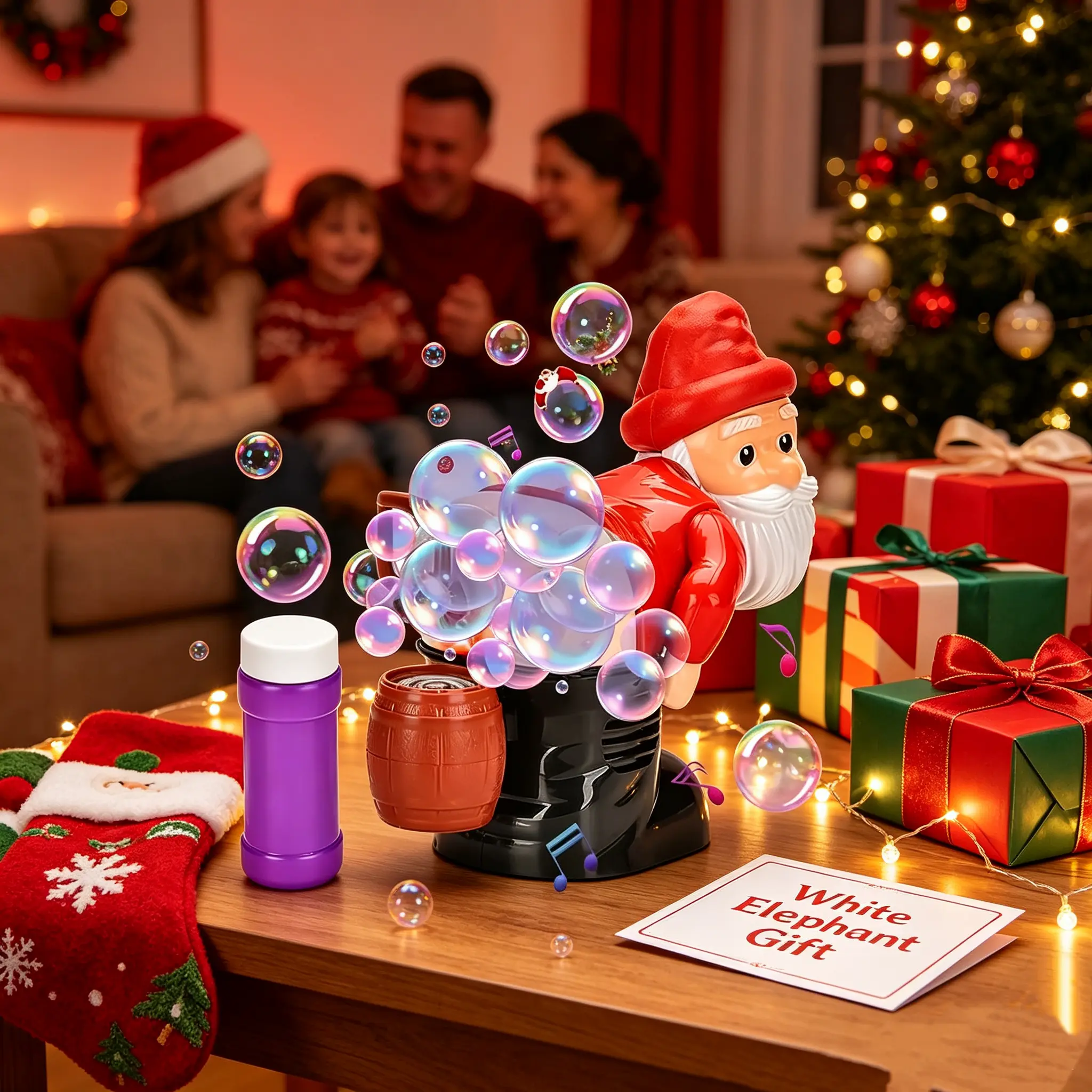 Farting Santa Bubble Machine, Christmas Bubble Blower with Hilarious Sound Effects, Holiday Music and Colorful Bubbles, Funny Gag Toy for Kids, Family Parties and Christmas Gift Exchange