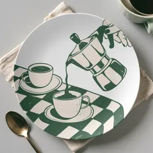 Italian Coffee Plate Kitchen Decor, Espresso Illustration Plate, Bistro Style Tableware, Kitchen Wall Plate or Everyday Dish, Gift for Mom