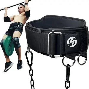 2-in-1 Weightlifting Belt & Dip Belt with 41 IN Steel Chain, Double-Layer Design, Powerlifting Gym Belt for Pull Up, Squat, Deadlifts & Added Weight , Unisex for Men & Women