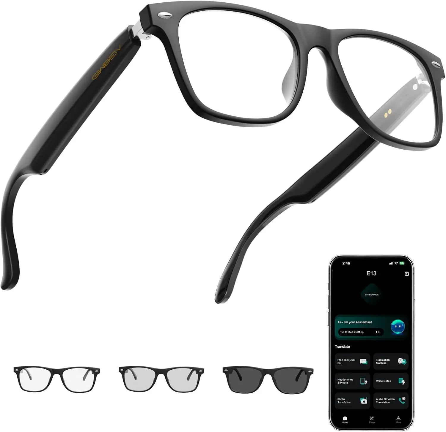 Magnetic Wearable AI Smart Glasses for Men & Women - ChatGPT Integration, Bluetooth Connectivity, 165-Language Translation, Color-Change Lenses, Meeting Analysis, Music Playback, Hands-Free Calls, UV & Blue Light Protection