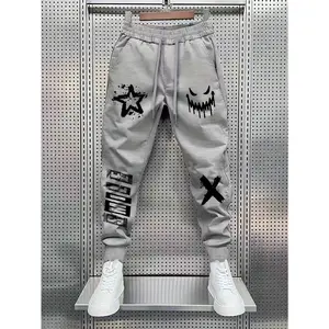 Men's Fashion Printed Casual Pants, Polyester and Elastic Fiber Blend, Machine Washable - Suitable for All Seasons