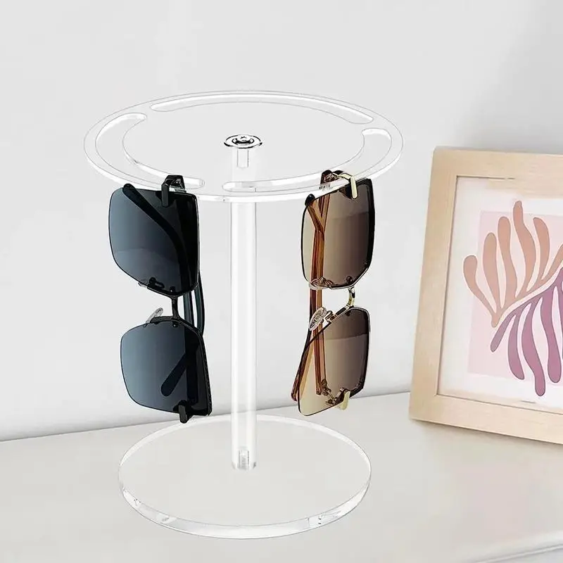 Glasses Acrylic Display Case Stand without Glasses, 1 Count 360 Degree Rotating Sunglasses Holder, Desktop Storage Rack for Home Office, Organizing, D