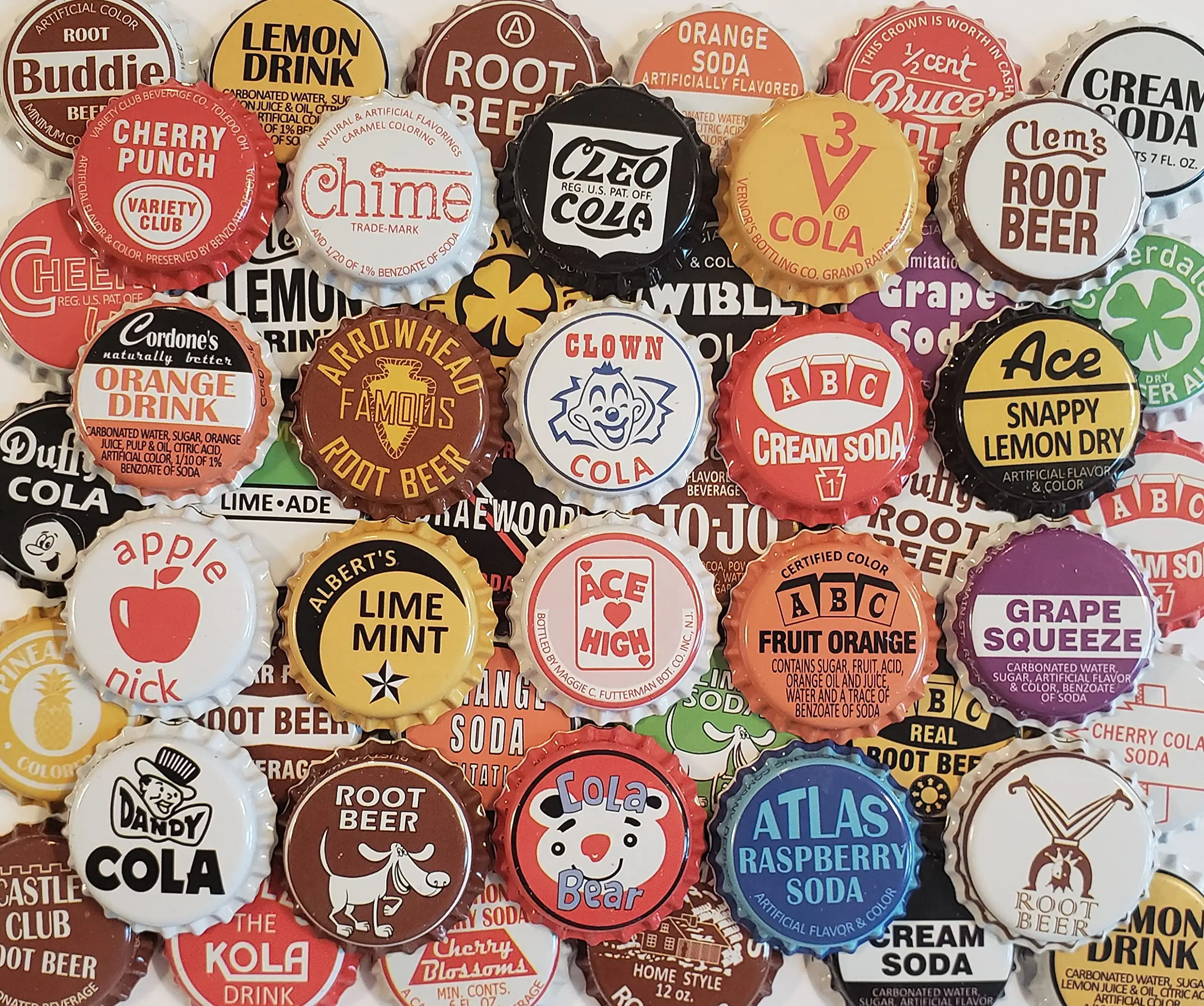 100 Soda Bottle Caps, Few Repeats, Vintage Classic Brands Soda Pop, Multiple, 1.25'' (31.75mm)