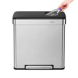 Cesun GreenGrin Kitchen Trash Can, 2x8 Gallon Dual Compartment Trash and Recycle Bin Combo, Double Stainless Steel Step Garbage Can with Lid,Recycling Push Flap,Removable Inner Buckets,30L+30L(Sliver)