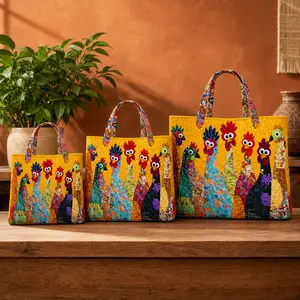 Quilted Patchwork Rooster Tote Bag for  Large Capacity Shoulder Bag Colorful Chicken Art Print Cottagecore Farmhouse Style Gift for Her Boho Animal Tote with Zipper Beach Farmers Market Travel Mom Bag Lightweight Everyday Carry crossbody woman