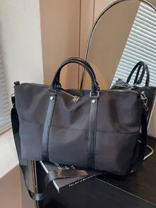 Large capacity travel tote bag, solid color and clean color tote bag, zipper closure, fashionable and versatile, casual and simple, suitable for college students, school trips, travel, fitness, men's and women's travel bags, Storage Tote