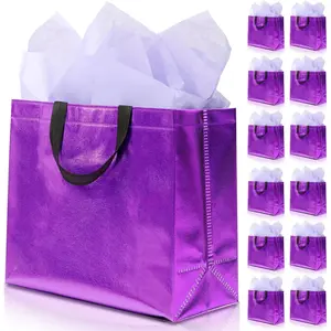 12 count   Bags(Includes Tissue Paper)  bag with handle Birthdays Parties Holidays Weddings Medium 13x5x11in Purple  Bags