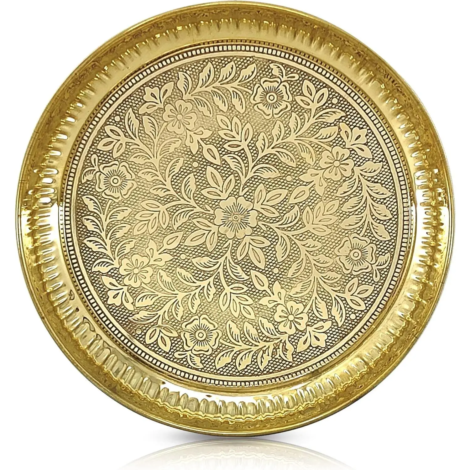 12 Inch Traditional Handcrafted Brass Pooja Puja Plate Decorative Plate for Temple Worship Home Office Wedding Return Gift