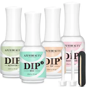 4+4pc Dip Powder Liquid Set, 15ml/0.5oz, with Base/Top Coat, Activator, Brush Saver, Nail File– Fast Drying Formula, No UV Light Needed