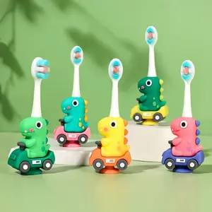 Dinosaur Car Shaped Kids Toothbrush Set, Soft Bristles Gentle Gum Protection, Silicone Handle Non-Slip Easy Grip, Fun Brushing Game