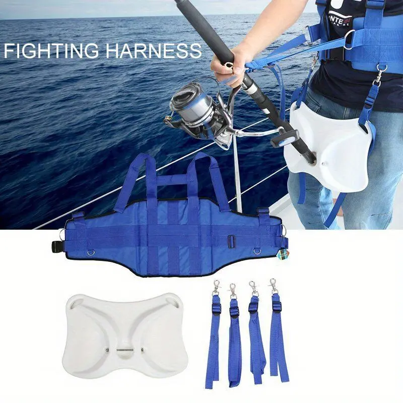 Offshore Fishing Fighting Harness, Polyester Shoulder and Back Support Vest with Adjustable Belt and Rod Holder, Offshore Fishing Accessories, Fishing Offshore Boat