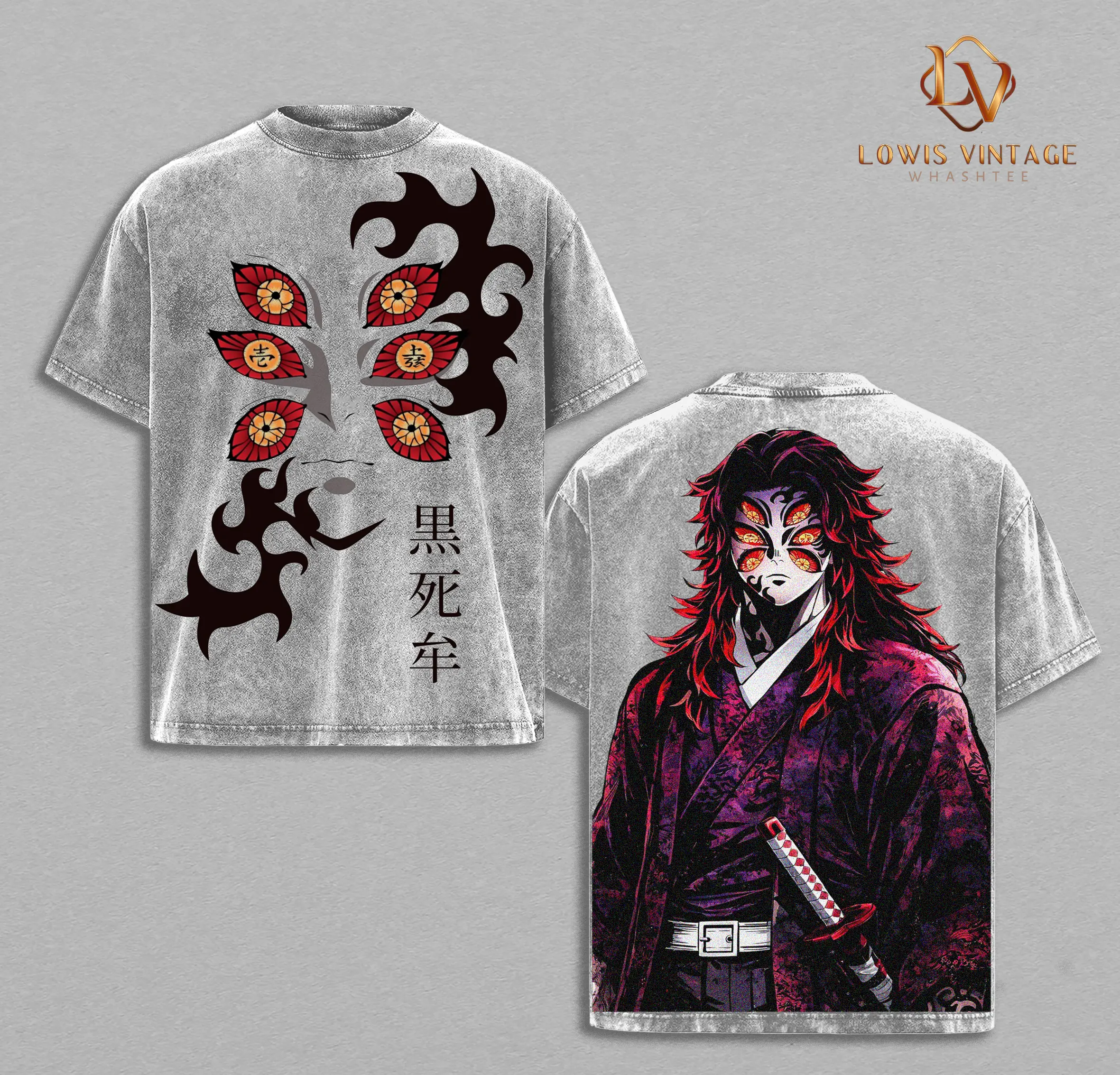 Demon Slayer Kokushibo T-shirt Washed Vintage Oversized unisex graphic Tee heavy cotton crewneck streetwear retro anime manga unisex anime apparel gift for anime fans menswear top