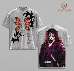 Demon Slayer Kokushibo T-shirt Washed Vintage Oversized unisex graphic Tee heavy cotton crewneck streetwear retro anime manga unisex anime apparel gift for anime fans menswear top