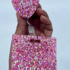 Personalized Heart badge reel and buddy set - Retractable reel with Alligator Clip | Vertical Badge Buddy| Horizontal Badge Buddy | Valentines Day | Interchangeable badge | sparkly glitter | nurse badge reel |cute badge buddy set