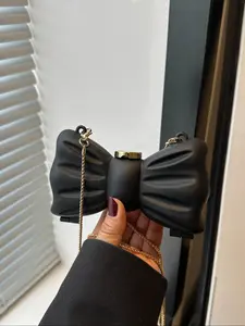 Women's Elegant Bowknot Design Evening Bag, Exquisite Trendy Chain Strap Crossbody Bag, Fashionable Bag for Party Decoration, Crossbody With Chain, Chain Shoulder Purses