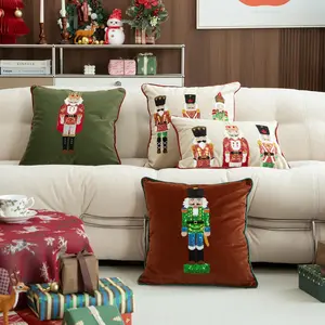 MOCOFO Christmas Embroidered Nutcracker Throw Pillow Cover - Decorative Holiday Cushion Cover