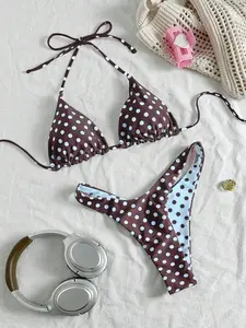 KULANI Women's Sexy Bikini Swimwear, Vintage Cute Ditsy Floral Triangle Bikini With Reversible And Multi-Wear Design, Beach Holiday Swimwear Summer Vacation