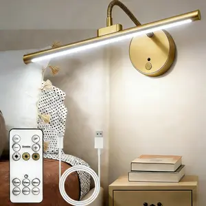 1/3pcs Adjustable LED Mirror Light, 3 Color Adjustable Remote Control Magnetic Goose Neck Tube Mirror Light, 3000/4000/6000K Timed Bedroom LED Reading Light, Dimmable Desk Lamp, USB Charging, Bedside Study Office Space Lighting Golden/Black