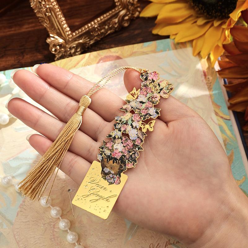 8-Piece Gold Metal Bookmark Set with Tassel, Van Gogh and Monet Famous Oil Painting  for Book Lovers, Readers, Students, Teachers,  Birthday  Gifts。 A Perfect Gift for Readers and Teachers,book accessories for home&office& school