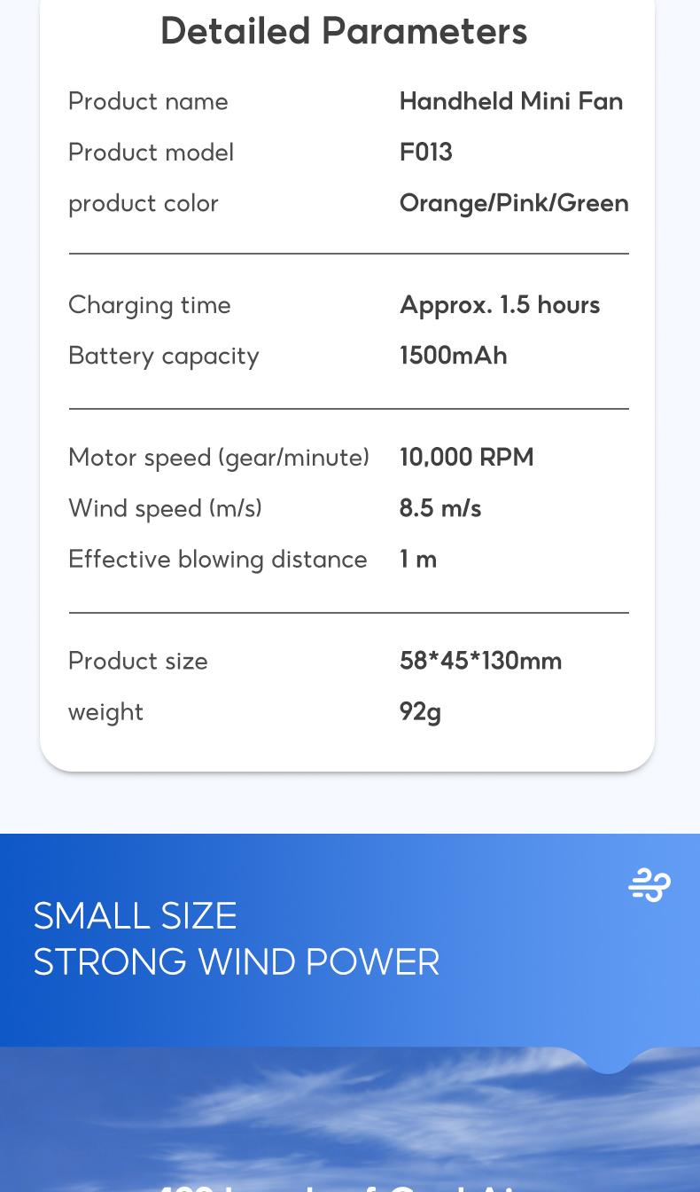 Yodevoe Mini portable handheld fan, rechargeable 3000mAh battery, 100 fan speeds, USB powered, suitable for travel, office, and personal use - Protective