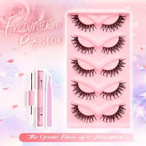 F011 Fox Eyes 5 Pairs Mixed Colour False Eyelash Set, Eyelash Glue, Eyelash Tweezers, Beginner's Tool, Cat Eye Effect False Eyelashes, Natural Volume Eye Makeup Striped Eyelashes for Women and Girls. manga lash Cosmetic