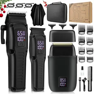 Professional Cordless Hair Clippers Set - Rechargeable Beard Trimmer, 2000mAh Lithium Battery, Digital Display - Ideal for Men's Grooming & Haircuts