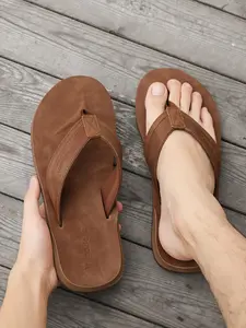 Men's Casual Leather Flip Flops, Comfortable Easy Wear Shoes, Durable Fashion Daily Footwear, Stylish Men's Sandals