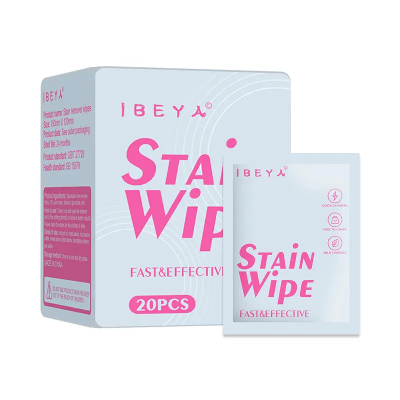 Stain Remover Wipes - Cleaner, Stain Remover for Clothes, Fabric & Jackets | 20-Pieces Individually Wrapped Laundry Wipes for Dryer Washing Sink Kitchen