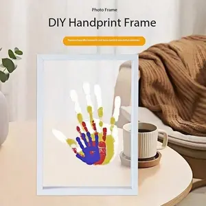 Wooden Family Handprint Frame for 4 Imprints, Includes Colored Paint and Clear Frame, Unique DIY Keepsake Gift for Couples and Friends