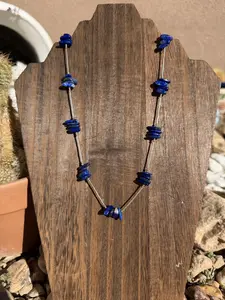 Liquid Silver & Lapis chips necklace