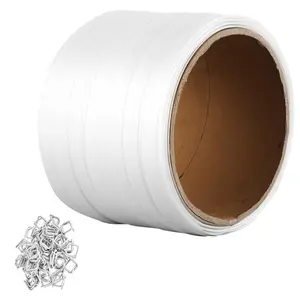 【Summervibes】VEVOR Packaging Woven Cord Strapping Roll, 330' Length x 3/4" Width x 0.03" Thickness, 1763 lbs Break Strength, Heavy Duty Banding Pallet Strap Coil, Portable Strong Banding Packing Straps, White