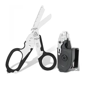 6 in 1 Outdoor Tactical Scissor Tools with Strap Cutter & Glass Breaker-Foldable Medical Emergency Shears with Compatible Holster-Men Women Tool kit