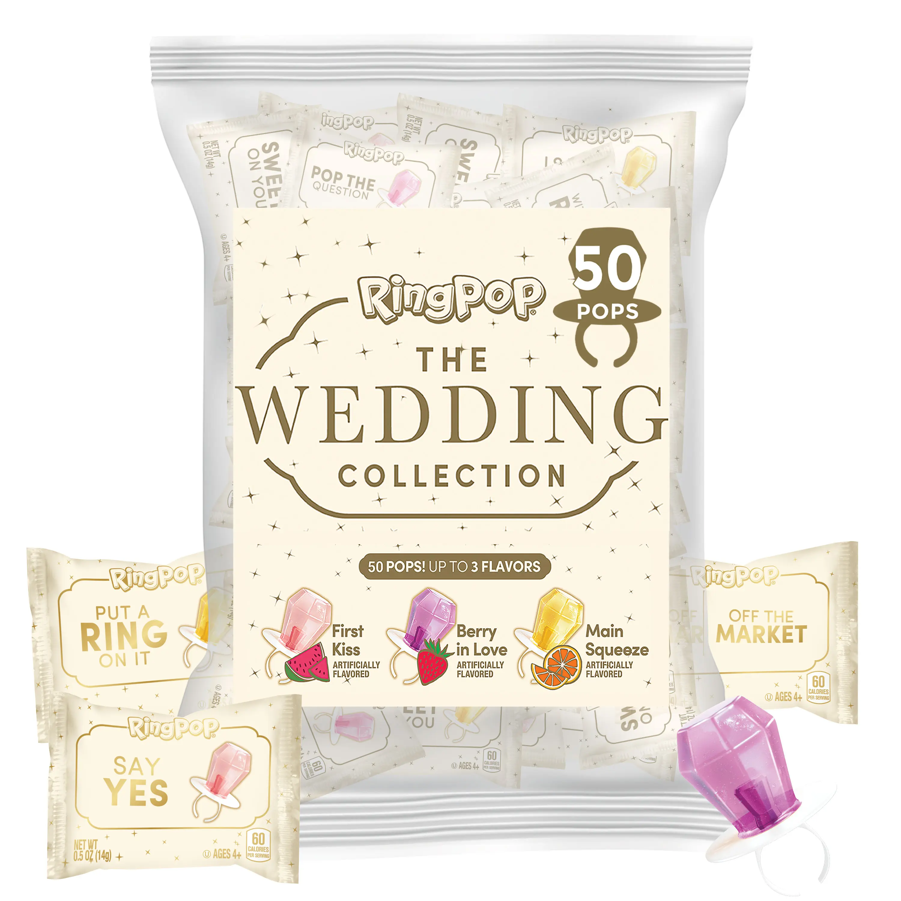 Ring Pop Wedding Collection Lollipops, Bulk Candy Party Favors, 50 Count