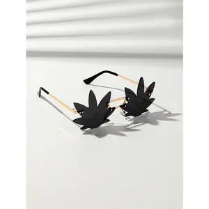 1pc Men's Lotus Shaped Full Grey & Black & Leaf Shaped Personality Fashion Glasses (With Anti-Lost Glasses Strap) Party Shades Accessories,School Halloween Beach Accessories Glasses Shades Polarized Rectangular UV Protection Sunglasses
