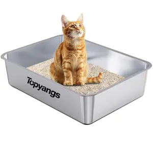 Topyangs XL Stainless Steel Cat Litter Box with High Sides Lidded Design for Ample Space Splash-Proof and Non-Stick Surface Easy to Clean