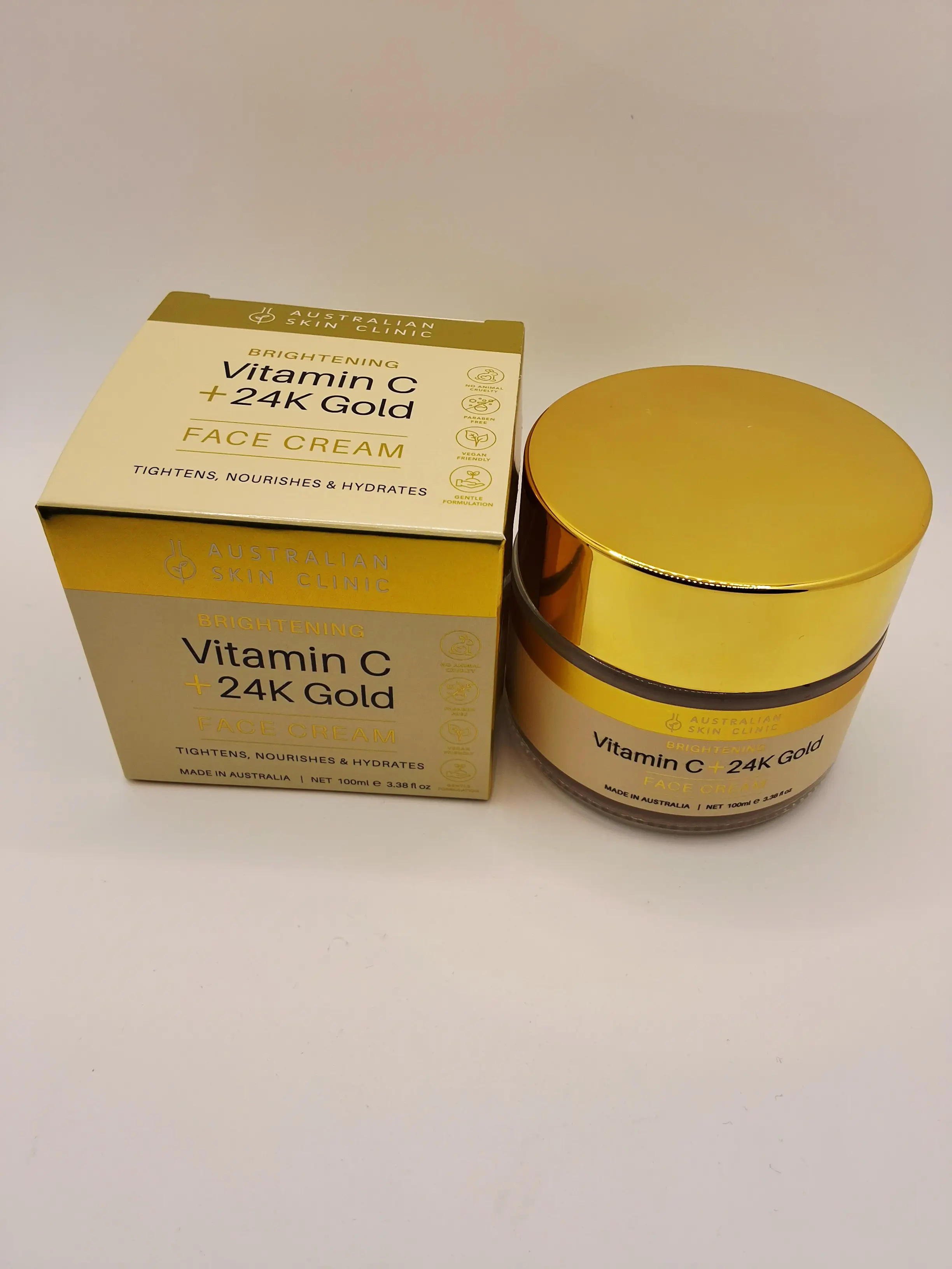 Australian Skin Clinic Brightening Vitamin C + 24K Gold Face Cream, 3.38 fl oz, Tightens and Hydrates. Moisture