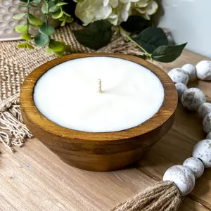 Small Round Candle -POPULAR SCENTS-Refillable Handmade Wood Bowl - Farmhouse Decor- Long Lasting Scented Soy Wax - Clean Fragrance