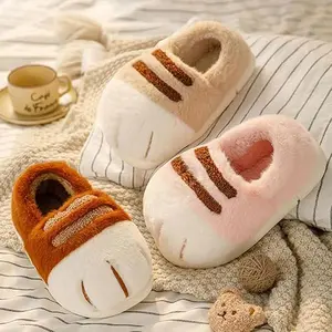 Cartoon Cat Paw Plush Slippers – Warm Fuzzy Home Shoes for Women & Men, Soft Memory Foam, Non-Slip Indoor & Outdoor Comfort