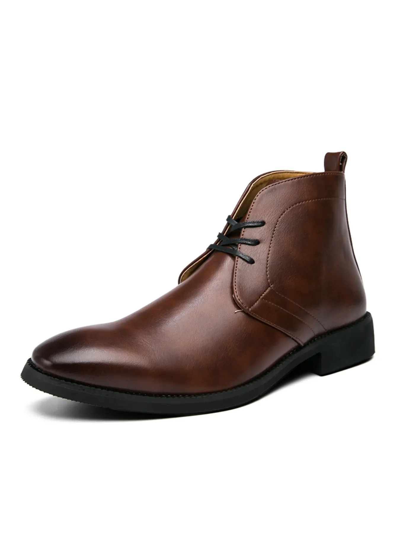 Men High Top Boots Solid Color Pointed Toe Low Heel Comfortable Breathable Classic Trend Lace Up Ankle Boots Work Ankle Boots