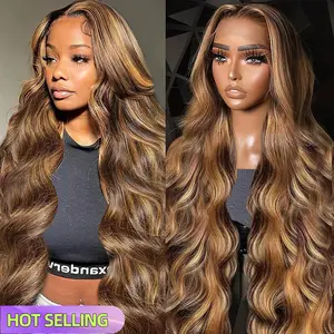 Lemoda 13x6 Full Lace Frontal Wig 180 Density Highlight Bang Ombre 13x4 Lace Front Wig Human Hair Body Wave Wig Transparent Lace Pre Plucked Honey Blonde Human Hair Wigs for Women P4/27 Color DealsforYouDays