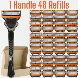 Men's Shaving Razor Set with 1 Handle and Extra Refills, Precision Trimmer, Stainless Steel Blades, Universal Fit, Sealed Packaging