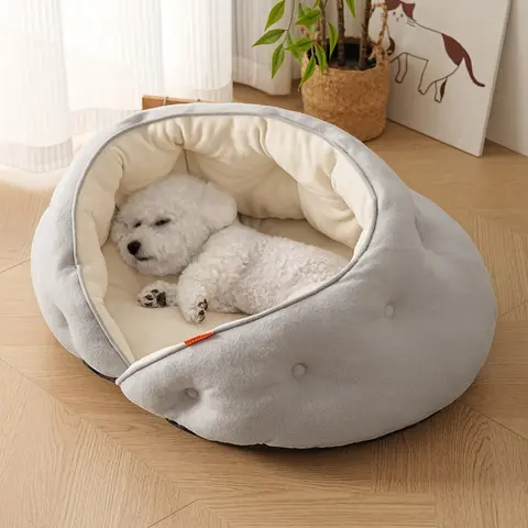 Versatile Comfortable Semi-Enclosed Dog Bed with Warm Fleece, Fluffy Soft Skin-Friendly Breathable Puppy Bed for Small Cats & Dogs, Ideal for All Seasons