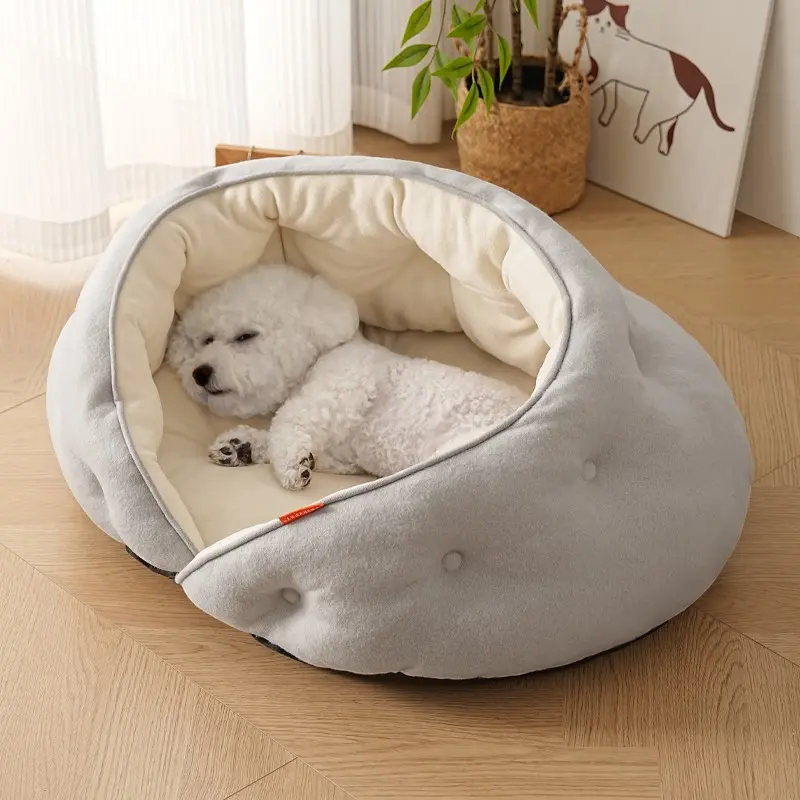 Comfortable dog bed with warm and secure fleece, fluffy and soft, skin friendly and breathable, suitable for small cats and dogs, semi enclosed, wrapped, sleeping, and versatile for all seasons, Puppy Bed