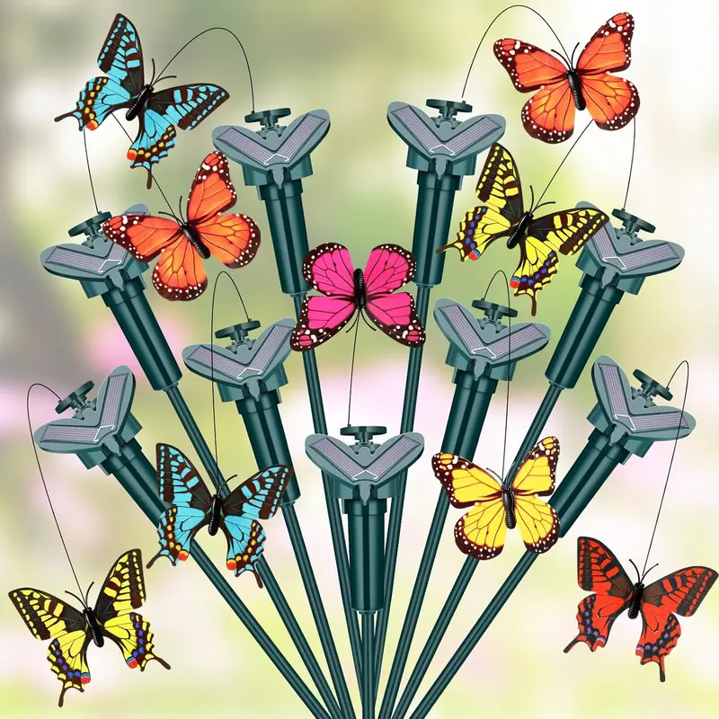 9 Pcs Solar Flying Butterflies Moving Fluttering Butterflies Waterproof Garden Stakes Decorations for Home Yard Pathway Garden Landscape Outdoor Indoor Centerpieces Decorations