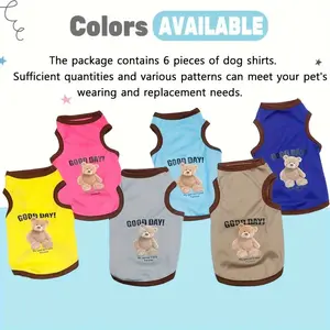 Pet Vest Set 6pcs Cartoon Bear Design Sleeveless Breathable Lightweight Spring Summer Apparel for Small to Medium Dogs and Cats All Season Wear