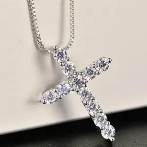 11ct Moissanite Cross Necklace, D-F Color VVS1 Clarity, 925 Sterling Silver-Men Women Cross Pendant Fine Jewelry, Wedding , Engagement day mother day gift necklace  for  girlfriend bling  lace necklace female fashion neck jewelry jewelry men chains