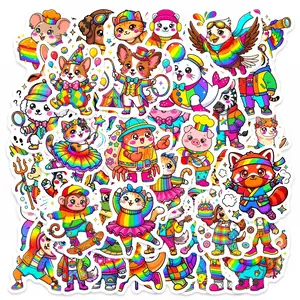50 Rainbow Cartoon Animal Stickers, Suitable for Scrapbooks, Diaries, Laptops, Water Bottles, Cars, and Other Faith-based Designs—gifts with Positive Messages.