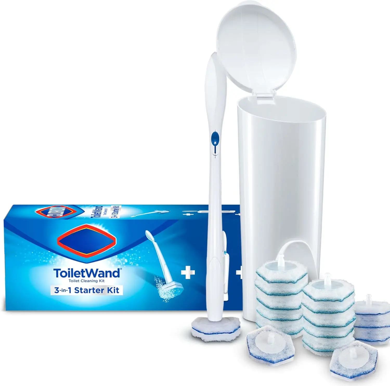 ToiletWand Disposable Toilet Cleaning System with Storage Caddy, Toilet Bowl Cleaner Kit with 16 Disinfecting Scrubbing Refills, Disposable Toilet Cleaning Wand for Hygienic Bathroom Cleaning, Easy Use Toilet Cleaning Set